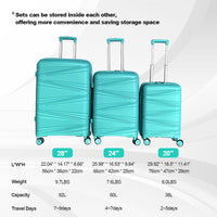 Hard Shell Luggage, 3 Piece Set, With Tsa Lock, 20 Inches 24 Inches 28 Inches Teal Blue Polypropylene