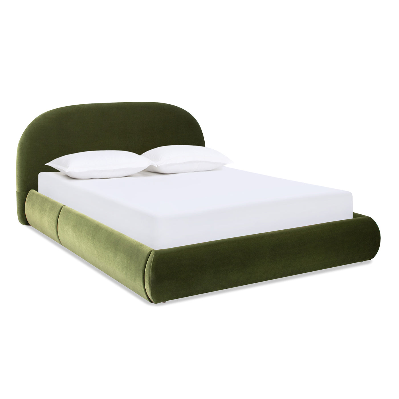 Archie Puffy Grounded Upholstered Platform Bed, Olive Green Performance Velvet Box Spring Not Required Queen Green Wood Foam Velvet Velvet