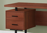 Computer Desk, Home Office, Laptop, Left, Right Set Up, Storage Drawers, 60"L, Work, Brown Laminate, Black Metal, Contemporary, Modern Cherry Particle Board