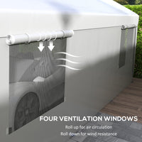 Outsunny Carport 10' X 20' Portable Garage, Heavy Duty Car Port Canopy With 2 Roll Up Doors & 4 Ventilated Windows For Car, Truck, Boat, Garden Tools, White White Steel