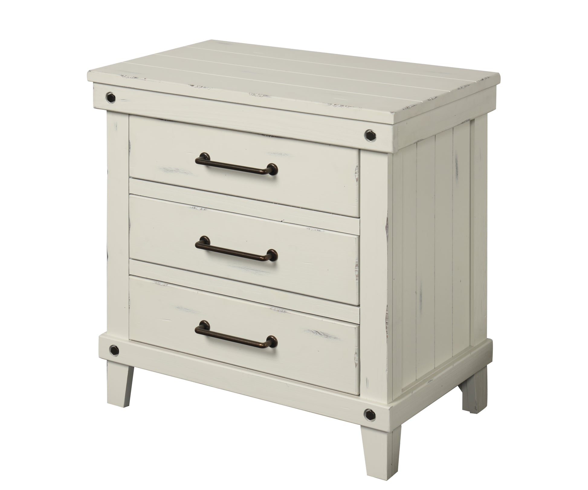 3 Drawer Nightstand White Solid Wood Mdf