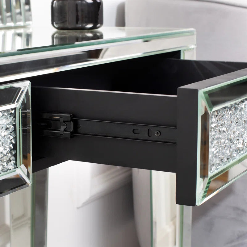 Mirrored Vanity Table Diamond Inlay 2 Drawer Silver Drawer 2 Drawers Bedroom Luxury,Modern Mirrored Finish Mirrored Mdf Glass,Mirror