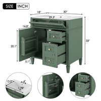 30'' Bathroom Vanity With Top Sink, Modern Bathroom Storage Cabinet With 2 Drawers And A Tip Out Drawer, Freestanding Vanity Set With Mirror Cabinet, Single Sink Bathroom Vanity 3 Green 2 4 Adjustable Hinges Bathroom Freestanding Solid Wood Mdf Resin