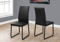 Dining Chair, Set Of 2, Side, Upholstered, Kitchen, Dining Room, Black Leather Look, Black Metal, Contemporary, Modern Black Foam Faux Leather