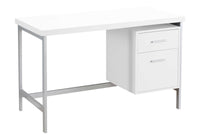 Computer Desk, Home Office, Laptop, Left, Right Set Up, Storage Drawers, 48"L, Work, White Laminate, Grey Metal, Contemporary, Modern White Particle Board