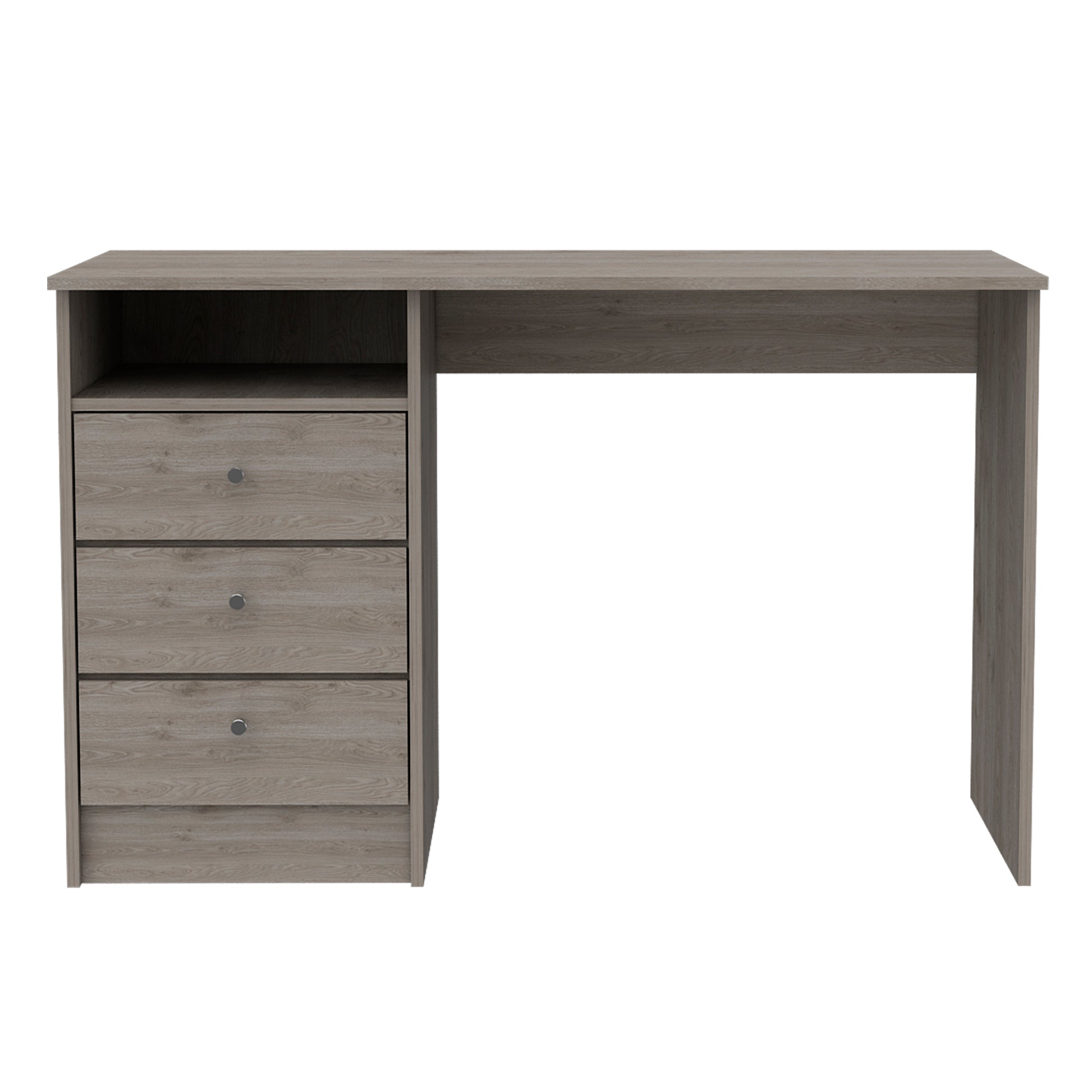 Computer Desk With 1 Open Storage Shelf, 3 Drawers, Light Gray Light Gray Solid Wood Mdf Engineered Wood