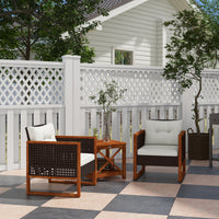 Outsunny 3 Pieces Patio Bistro Set Wooden With Cushions, Pe Wicker Patio Furniture Outdoor For Porch, Backyard, Garden, Brown Brown Rattan Metal