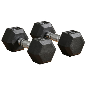 Soozier 2 X 15Lbs Hex Dumbbell Set Of 2, Rubber Weights Exercise Fitness Dumbbell With Non Slip Handles, Anti Roll, For Women Or Men Home Gym Workout Black Steel