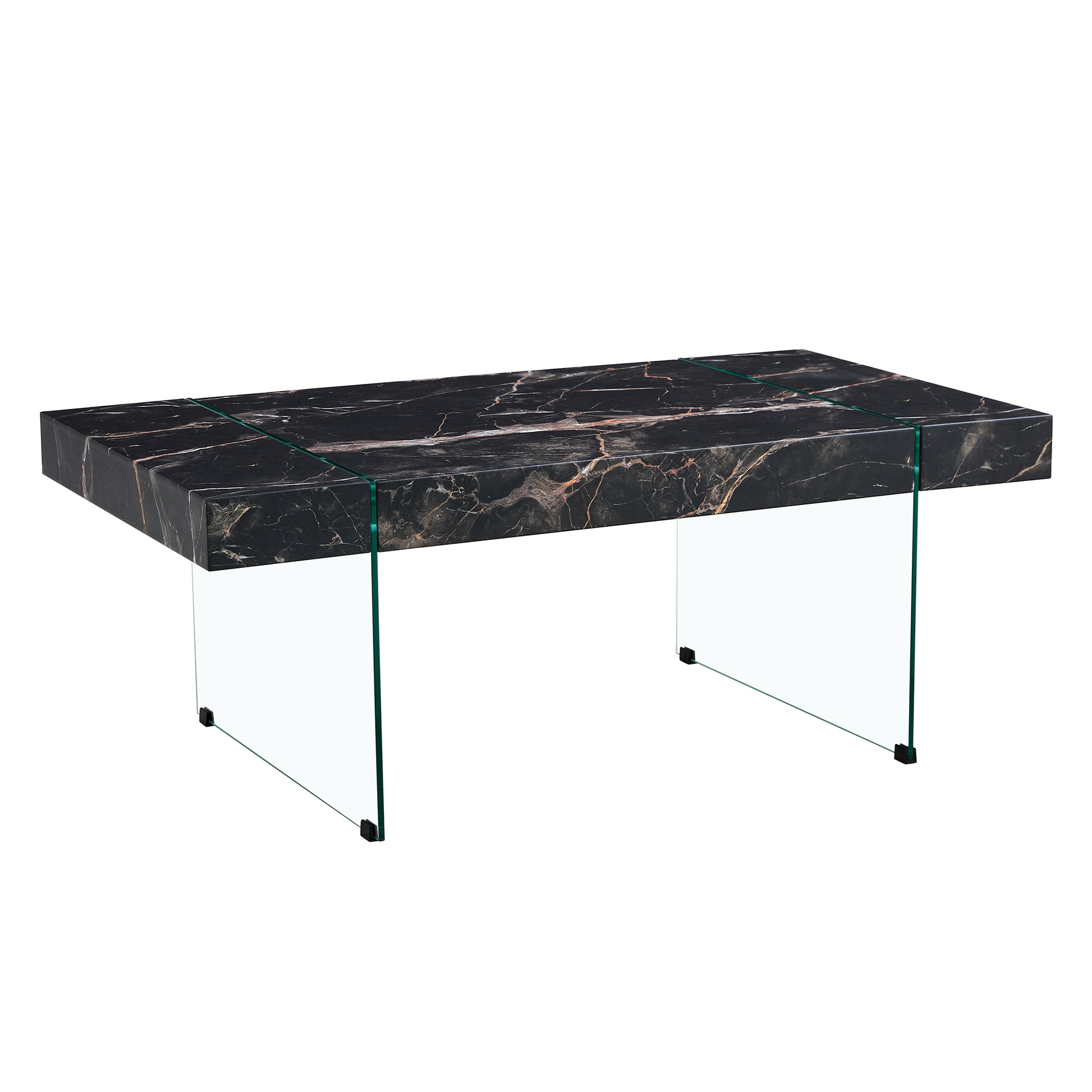 43.3"X23.6" Black Marble Patterned Mdf Coffee Table With Tempered Glass Legs.Suitable For Living Room.It Can Be Used Not Only As A Coffee Table But Also As A Side Table Or Display Stand.