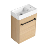 16'' Floating Wall Mounted Bathroom Vanity With Ceramic Sink & Soft Close Cabinet Door, For Small Bathroom Light Oak Bathroom Modern Plywood