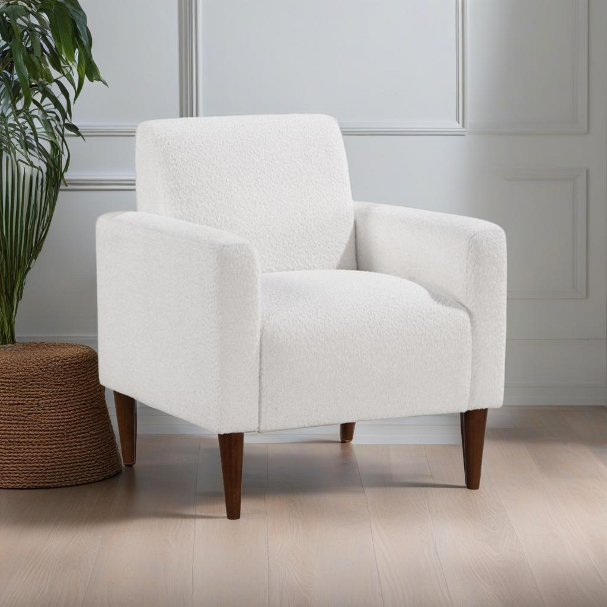 Caius Modern Arm Chair White Foam Boucle