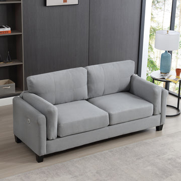 Oversized Modern Style Button Tufted Linen Upholstered 3 Seat Sofa With Usb Charger, Three Seat Sofa Couch, Living Room Sofa For Home Or Office, Gray Gray Fabric 3 Seat