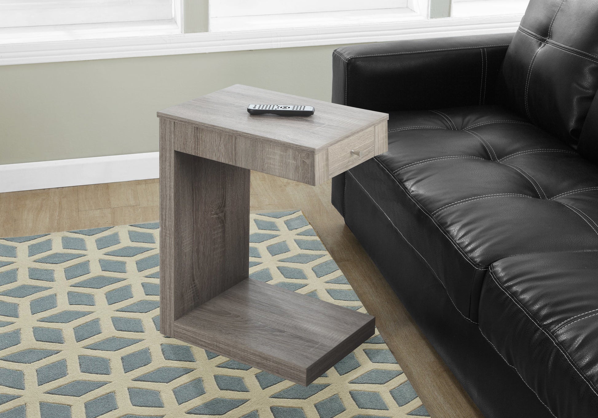 Accent Table, C Shaped, End, Side, Snack, Storage Drawer, Living Room, Bedroom, Brown Laminate, Contemporary, Modern Taupe Particle Board