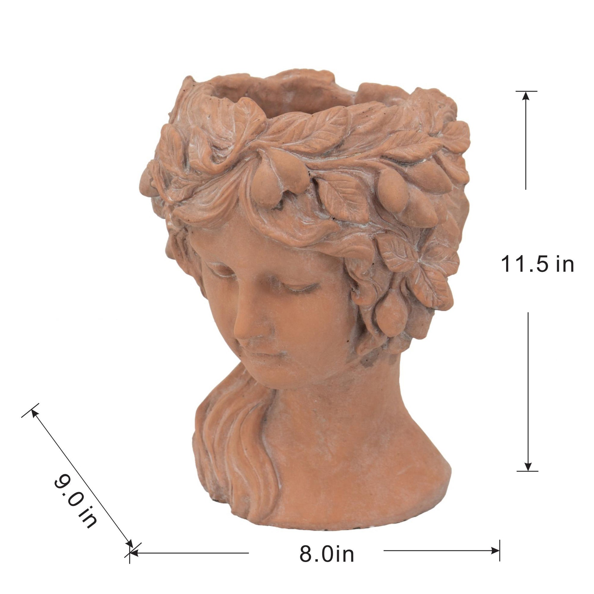 8X9X11.5" Brown Head Bust Planter, Greek Style Cement Head Planter Indoor Outdoor Home Garden Decor Brown Garden & Outdoor Cement