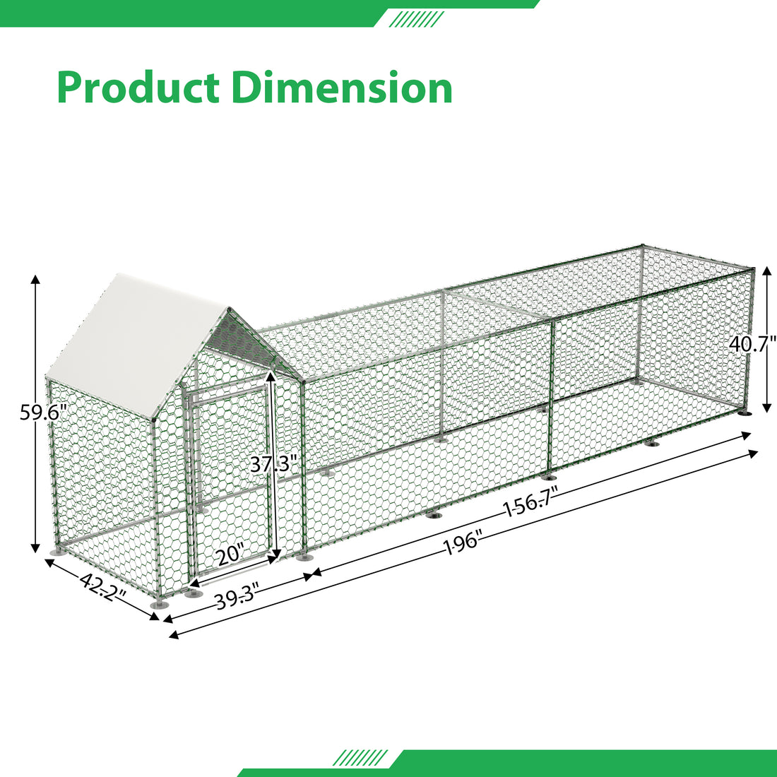 16X3Ft Metal Chicken Coop Run Backyard Hen House Poultry Habitat Cage W Cover Silver Metal