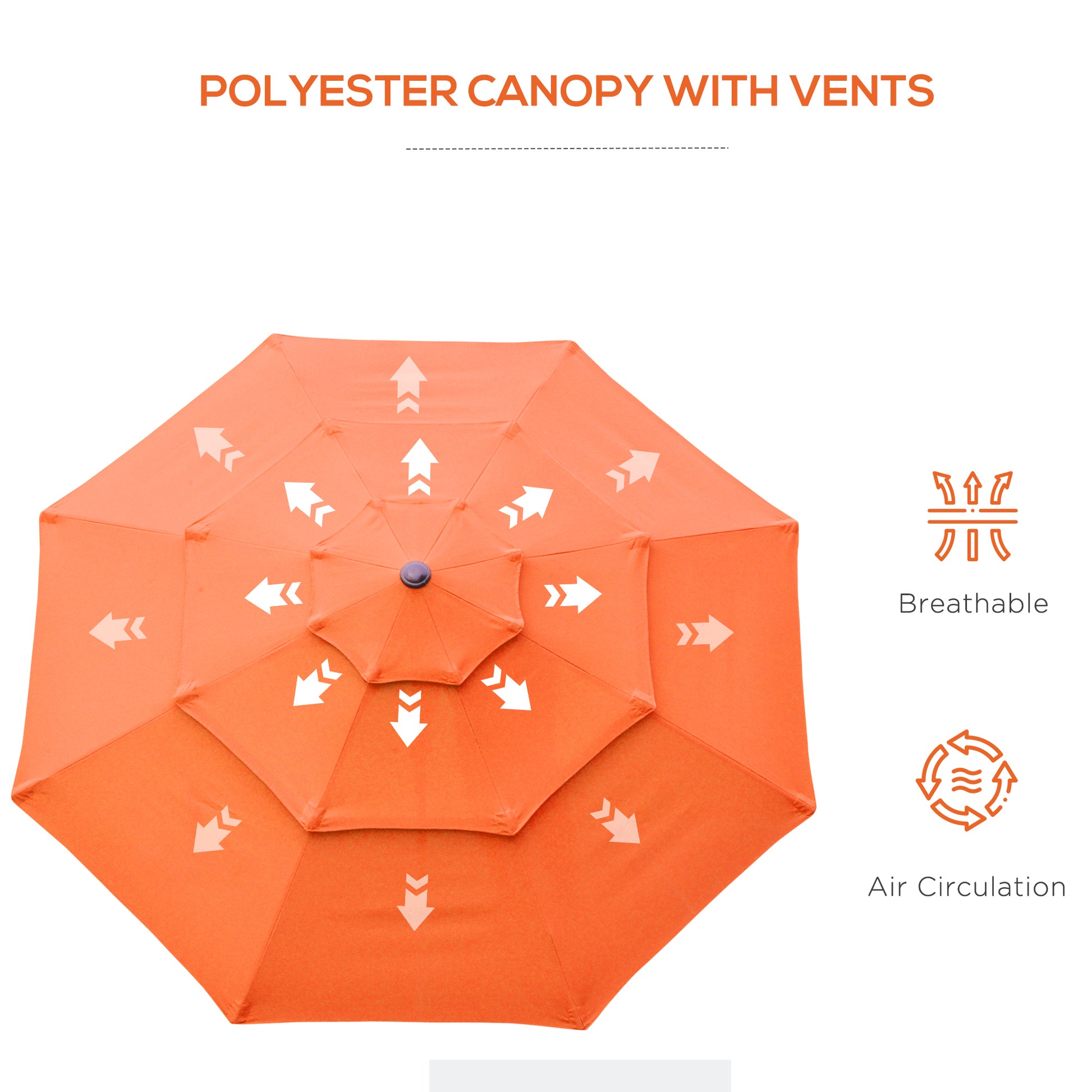 Outsunny 9Ft 3 Tiers Patio Umbrella Outdoor Market Umbrella With Crank, Push Button Tilt For Deck, Backyard And Lawn, Orange Orange Polyester