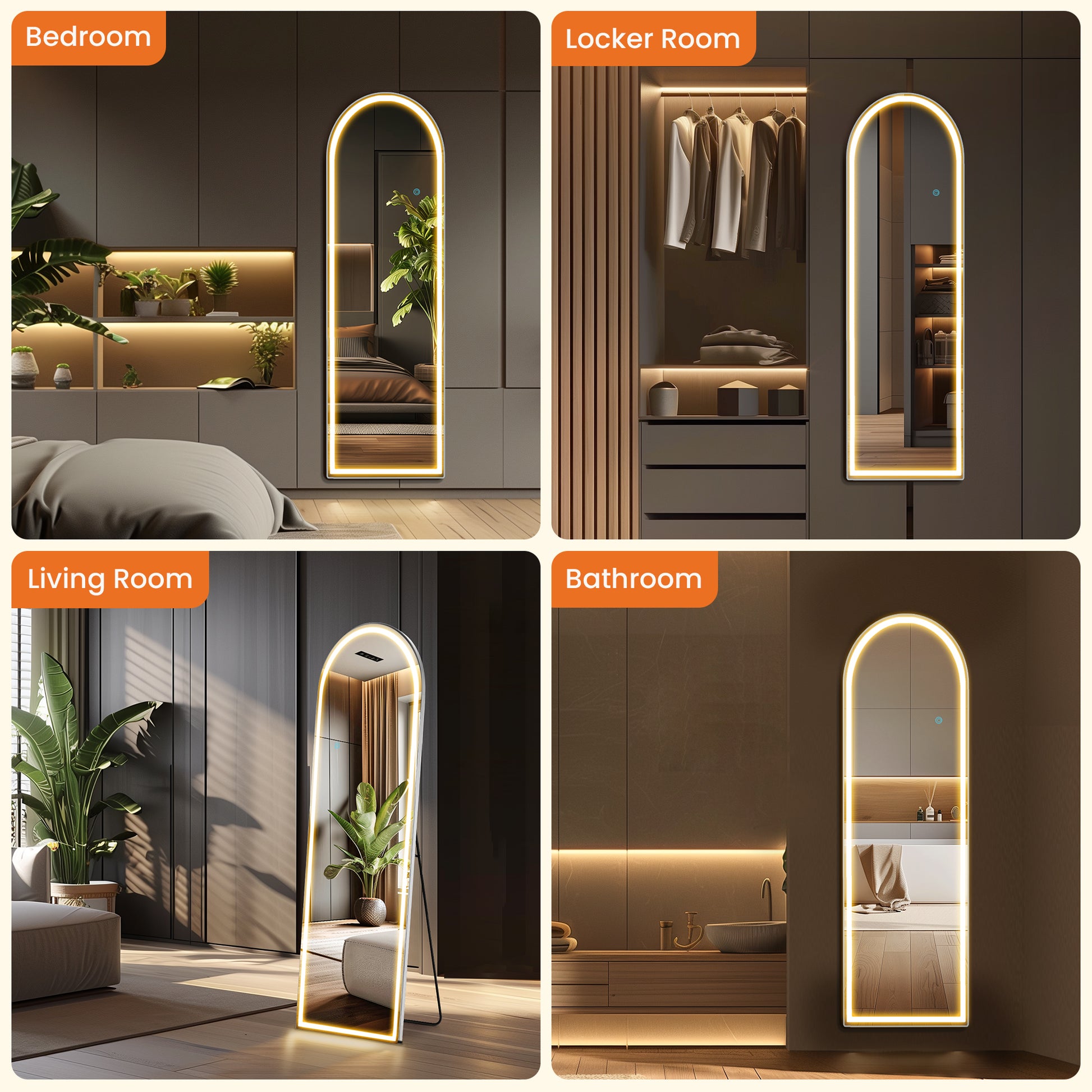 3 Color Lighting Mirror With Led Lights, 60"X16" Lighted Floor Standing Mirror With Stand Black Fiberglass