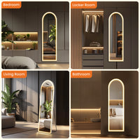 3 Color Lighting Mirror With Led Lights, 60"X16" Lighted Floor Standing Mirror With Stand Black Fiberglass