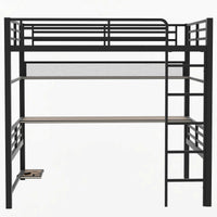 Full Size Metal Loft Bed Frame With Storage Shelf And Led Light,Iron Mesh,Black Expected Arrival Time:10.10 Black Metal