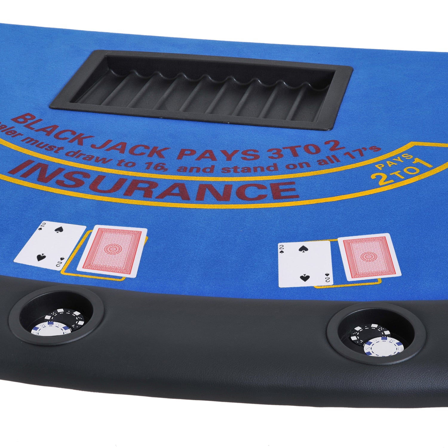 Soozier Poker Table Foldable, 72" Blackjack Table For 7 Players With Chip & Cup Holder, Blue Felt Blue Mdf Steel