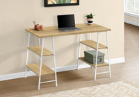 Computer Desk, Home Office, Laptop, Storage Shelves, 48"L, Work, Natural Laminate, White Metal, Contemporary, Modern Natural Metal