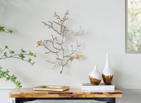 17X5.5X22" Metal Branch Wall Sculptures With Bird Accents, Set Of 2 Silver Multi Aluminium