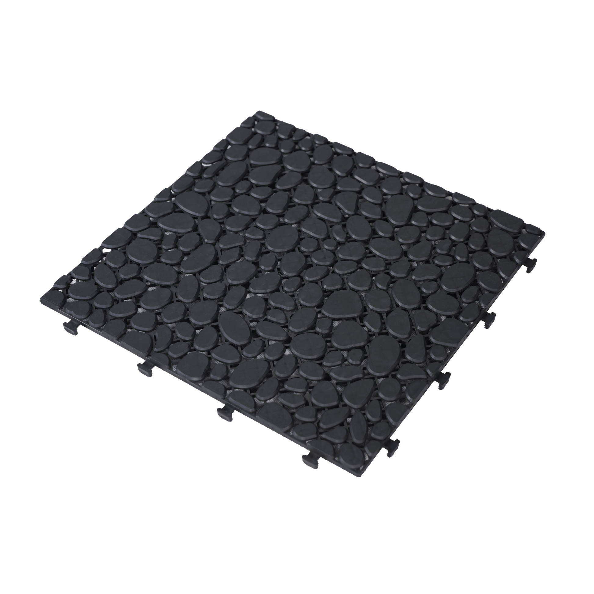 12 X 12 Inch Black Interlocking Deck Tiles Plastic Waterproof Outdoor All Weather Anti Slip Bathroom Shower Balcony Porch Strong Weight Capacity Upto 440 Lbs, Pebble Stone Pattern Pack Of 60 Black American Design,American Traditional Plastic