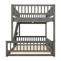 Full Xl Over Queen Bunk Bed With Ladder And Guardrails, Gray Box Spring Not Required Queen Gray Wood Bunk Solid Wood Mdf