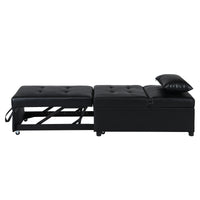 Folding Ottoman Sofa Bed Black Black Leather