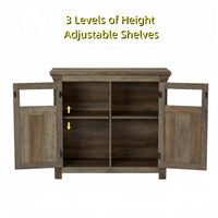 Coffee Bar Cabinet, Kitchen Storage Cabinet, Modern Farmhouse Buffet Sideboard And Adjustable Shelf, Barn Door Accent Cabinet For Kitchen, Dining Room, L38''*W15.35"*H35" Gray Wash Gray Wash Mdf