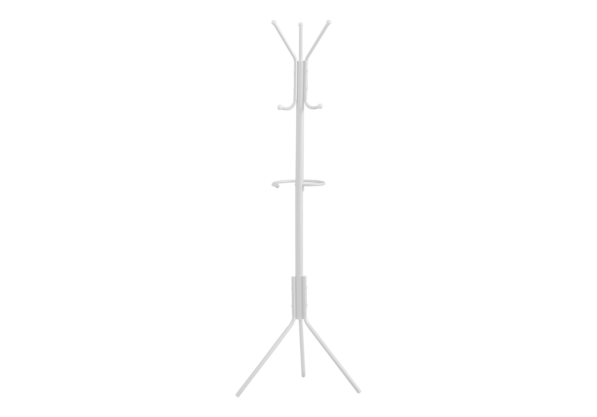 Coat Rack, Hall Tree, Free Standing, Hanging Bar, 6 Hooks, Entryway, 68"H, Bedroom, White Metal, Contemporary, Modern White Metal