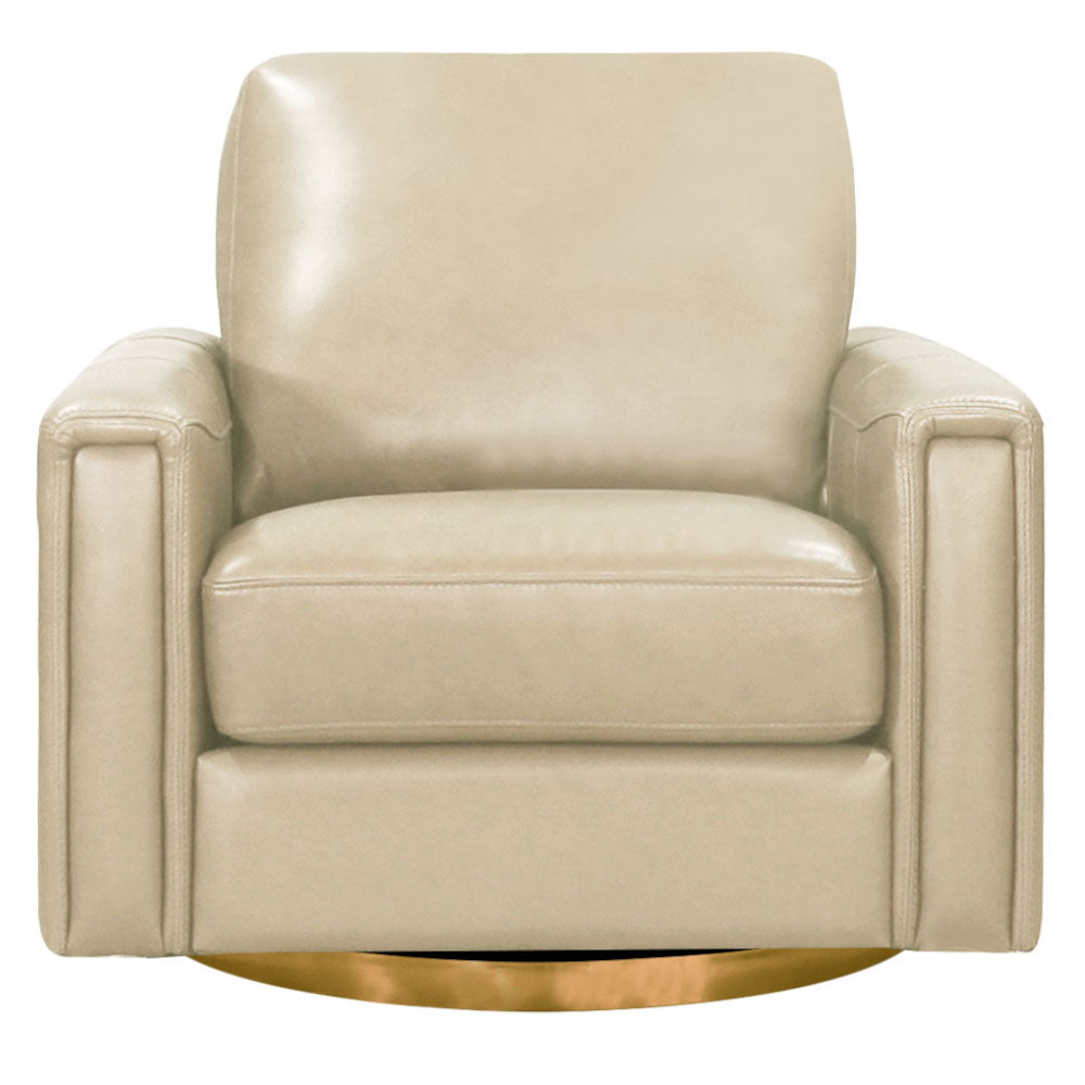 Hayward Swivel Leather Chair Ivory White Memory Foam Genuine Leather