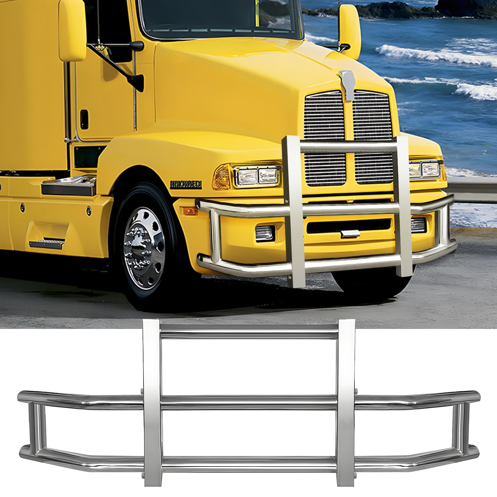 Stainless Steel Deer Guard Bumper For Kenworth T680 2008 2021 With Brackets Chrome Stainless Steel