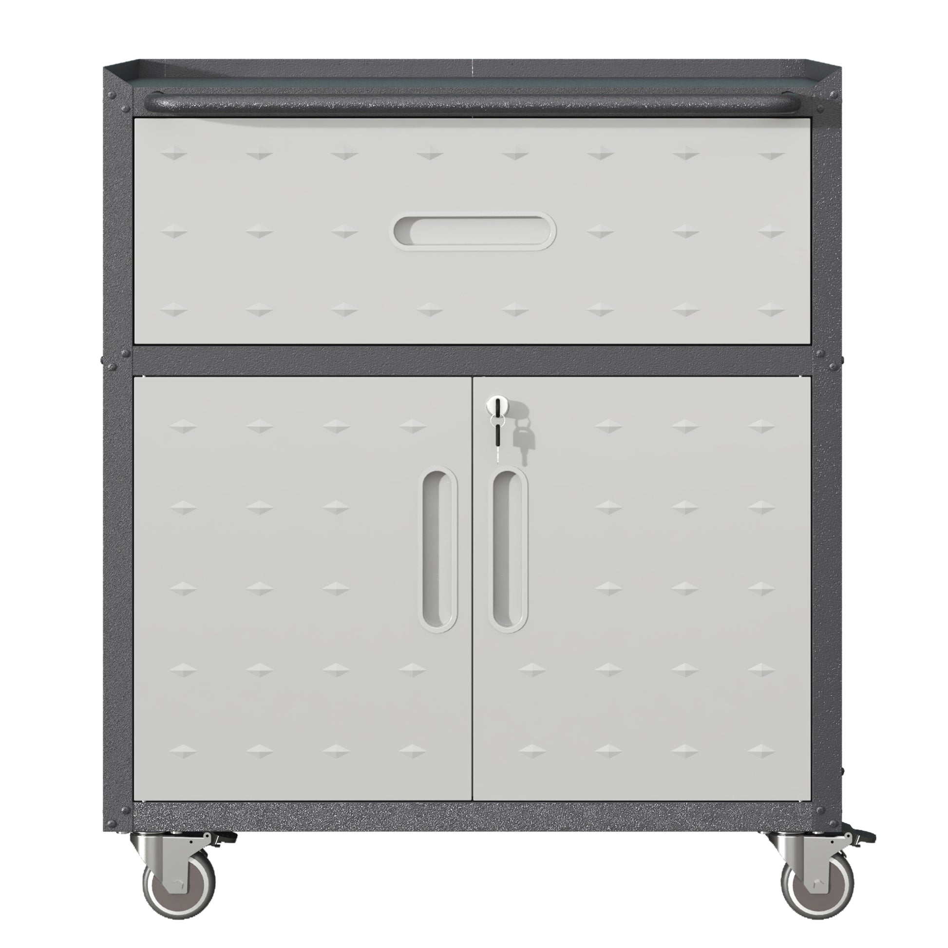 Sturdy And Durable Metal Tool Cabinet For Garage With Wheels Mobile Heavy Duty Storage Cabinet With 1 Drawer And 2 Locking Doors, Rolling Tool Storage Cabinet, Black And Gray Black Gray Steel