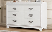 Elegant Dresser With Metal Handle And Sparkling Shiny Decoration, Storage Cabinet With 6 Drawers For Bedroom, Living Room, White White Mdf Metal