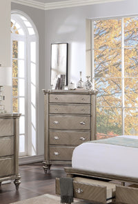 Luxury Classic Antique Silver Champagne Finish 1Pc Chest Of Drawers Storage Space Bedroom Furniture Antique Silver Bedroom Contemporary,Industrial,Modern,Transitional Rubberwood Solid Wood