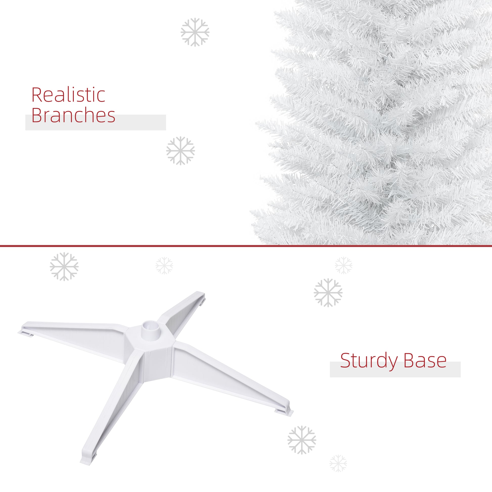 Homcom 7' Artificial Pencil Christmas Tree, Slim Xmas Tree With 499 Realistic Branch Tips And Plastic Stand, White White Polyvinyl Chloride