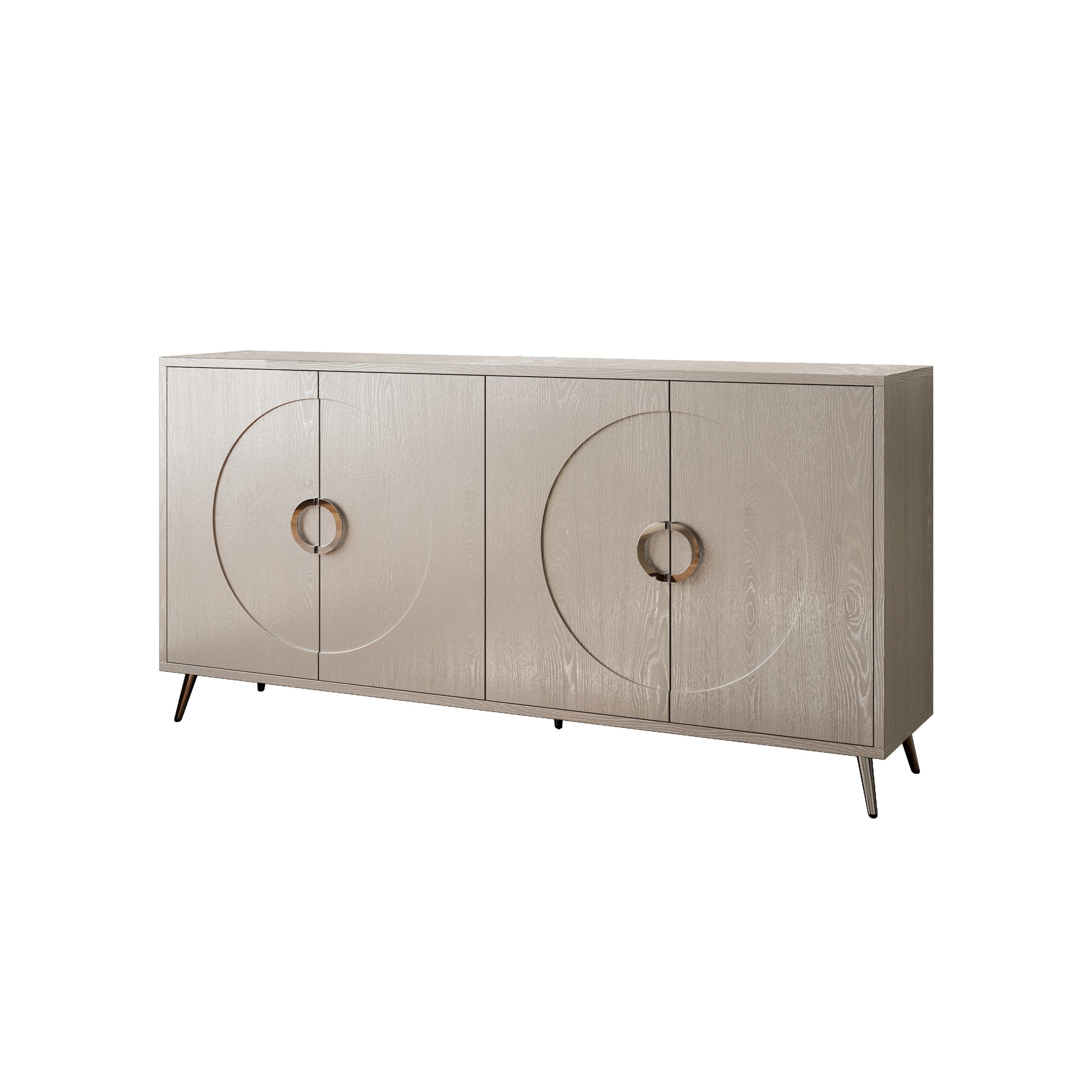 Modern Lacquered 4 Door Wooden Cabinet Sideboard Buffet Server Cabinet Storage Cabinet, For Living Room, Entryway, Hallway, Office, Kitchen And Dining Room, Champagne Silver Lacquered Champagne
