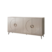 Modern Lacquered 4 Door Wooden Cabinet Sideboard Buffet Server Cabinet Storage Cabinet, For Living Room, Entryway, Hallway, Office, Kitchen And Dining Room, Champagne Silver Lacquered Champagne