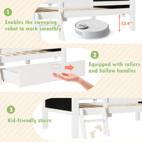 Full Size House Bed With Ladder And Storage Drawers For Kid Bedroom,Solid Wood Platfrom Bedframe With 2 Blackboard Design, No Box Spring Needed, White Full White Partice Board Mdf Pine Wood