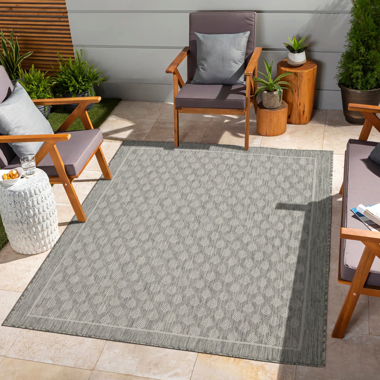 Sunshine Gc Har2009 Silver 7 Ft. 10 In. X 10 Ft. 3 In. Indoor Outdoor Area Rug Silver Polyester Polypropylene