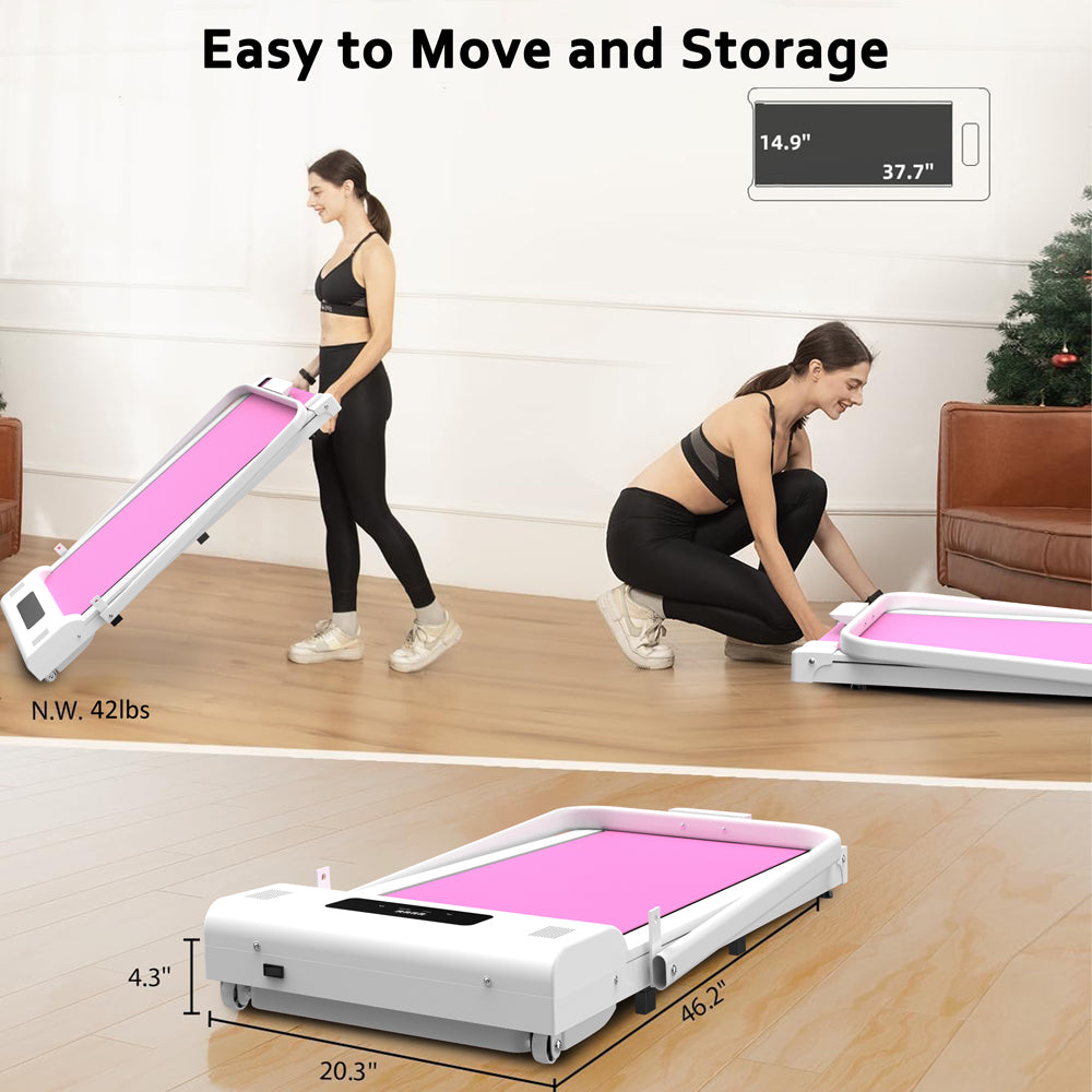 Under Desk Treadmill, Walking Pad, 2 In 1 Portable Treadmill With Handle Remote Control Led Display, Walking Jogging Machine For Home Office Use 265 Lbs Pink Pink Abs Rubber Steel Q235