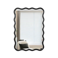 Solid Wood Wavy Rectangle Mirror Black 40" X 28" Modern Mirror Wall Decor For Bathroom, Bedroom, Living Room, Dining Room, Cloakroom, Entryway Rectangle Antique Black Living Room Large 33In 40In Glass Solid Wood