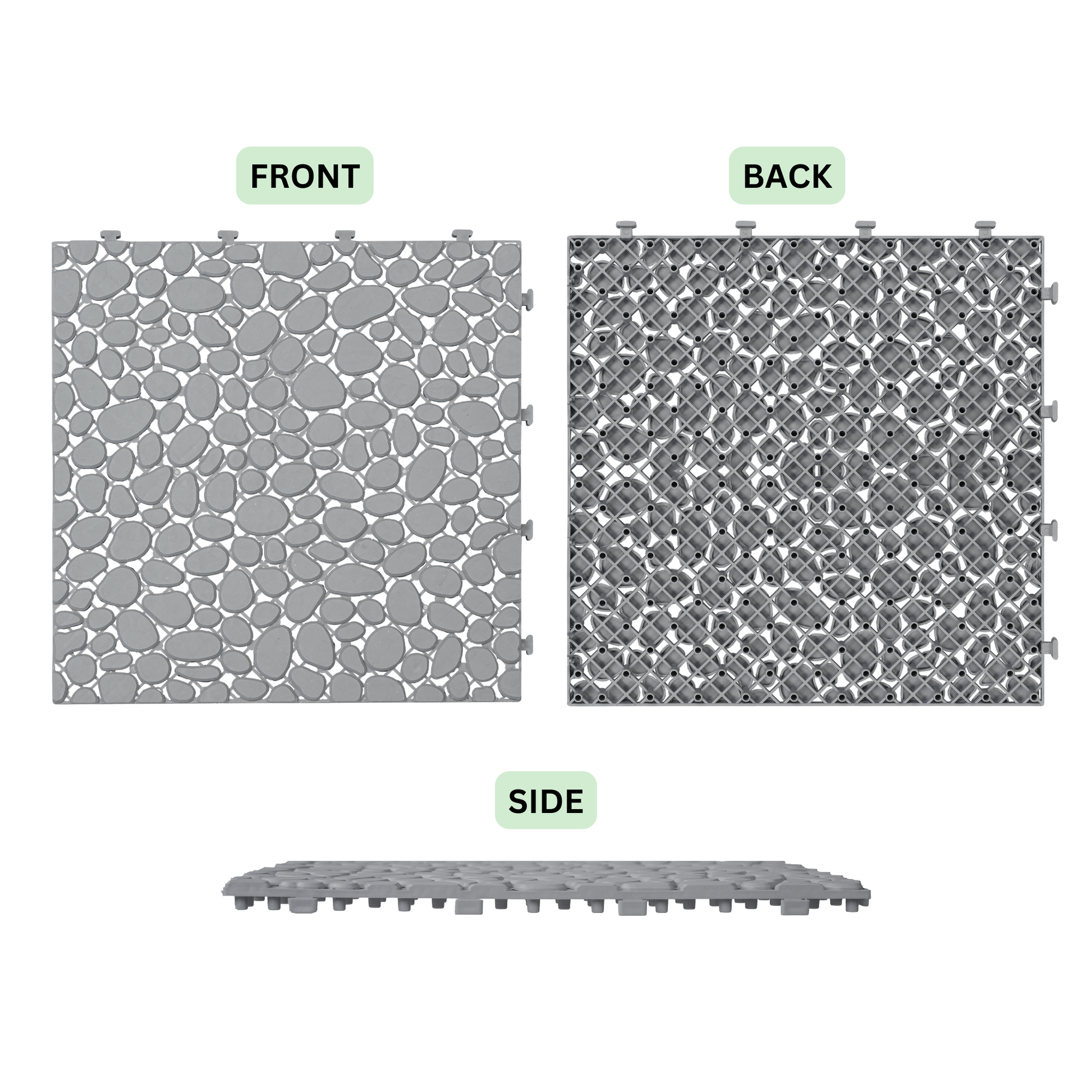 12 X 12 Inch Gray Interlocking Deck Tiles Plastic Waterproof Outdoor All Weather Anti Slip Bathroom Shower Balcony Porch Strong Weight Capacity Upto 440 Lbs, Pebble Stone Pattern Pack Of 24 Grey Bathroom American Design,American Traditional Plastic