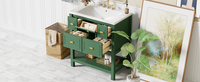 30'' Bathroom Vanity With Resin Sink Combo, Free Standing Single Vanity Set With 5 Drawers, Solid Wood Frame Bathroom Storage Cabinet, Green 4 Green 1 Bathroom Freestanding Modern Solid Wood Mdf Resin Painted