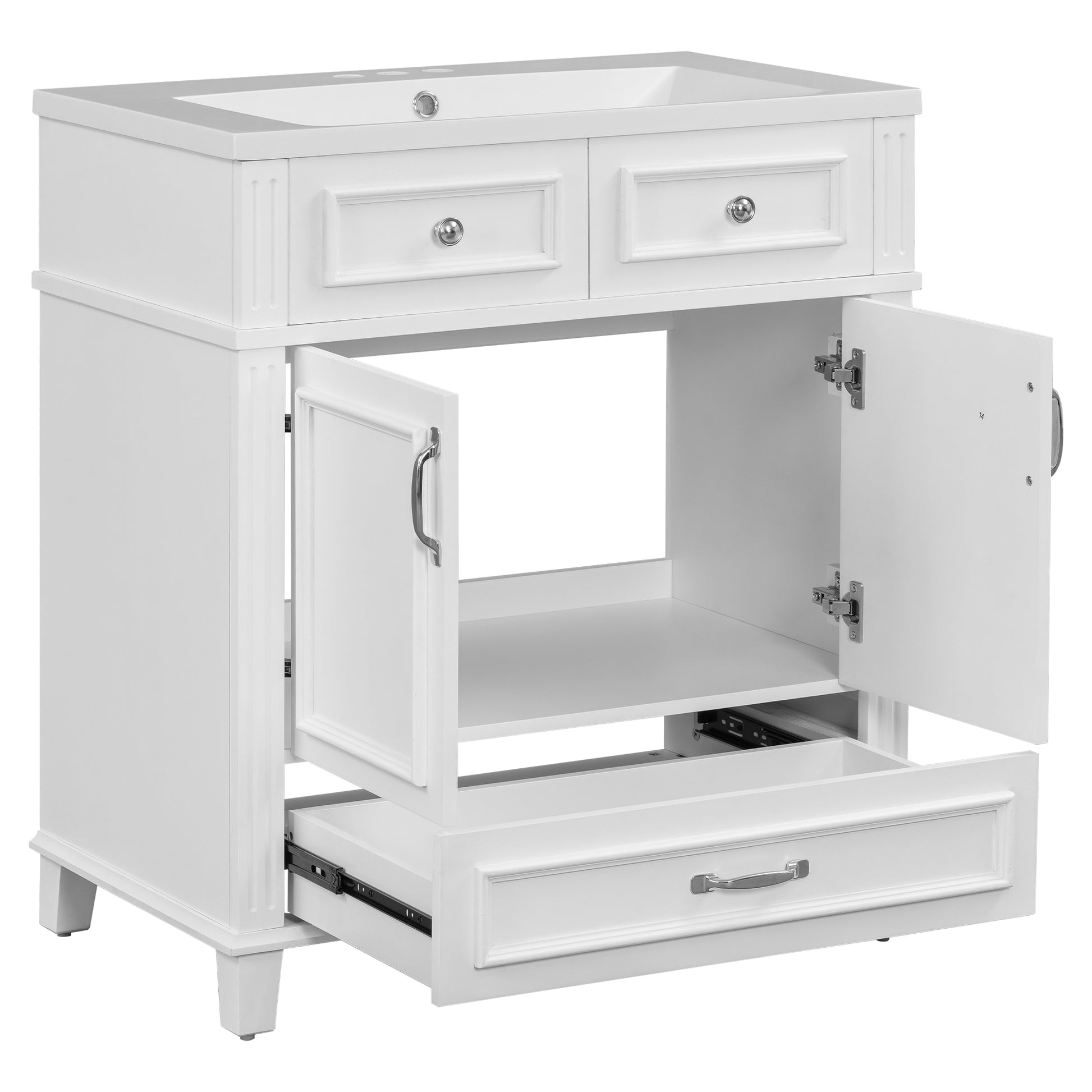 30'' Bathroom Vanity With Resin Sink, Solid Wood Frame Bathroom Storage Cabinet With Soft Closing Doors, Retro Style, White 1 White 2 Bathroom Freestanding Modern Solid Wood Mdf Resin Painted