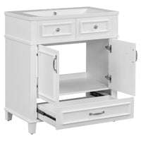 30'' Bathroom Vanity With Resin Sink, Solid Wood Frame Bathroom Storage Cabinet With Soft Closing Doors, Retro Style, White 1 White 2 Bathroom Freestanding Modern Solid Wood Mdf Resin Painted