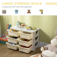 Qaba 3 Tier Kids Storage Unit, 6 Drawer Chest Toy Organizer Plastic Bins For Kids Bedroom Nursery Kindergarten Living Room For Boys Girls Toddlers, Cream Cream White Polypropylene