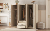 6 Doors Wooden Wardrobe Storage For Bedroom, With Big Drawers, Gray Brown Plywood