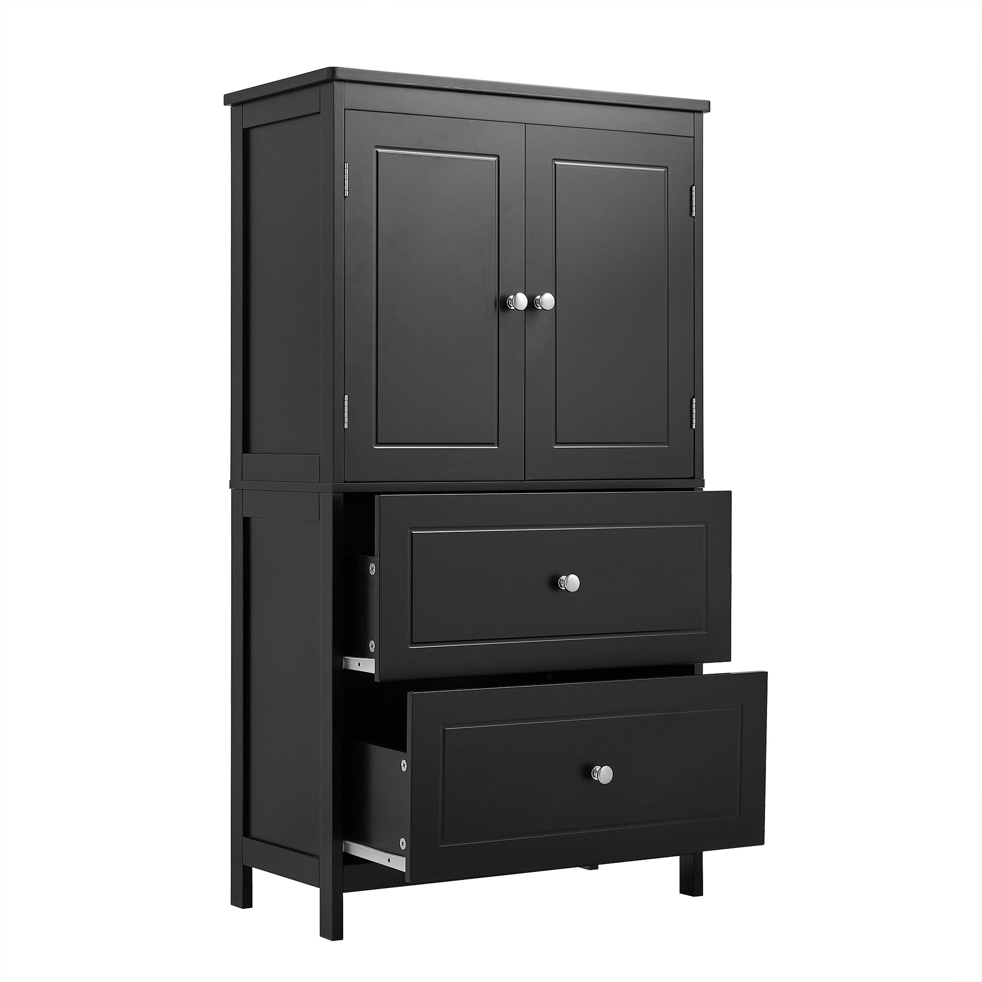 Bathroom Storage Cabinet, Cabinet With Two Doors And Drawers, Adjustable Shelf, Mdf Board, Black Black Mdf